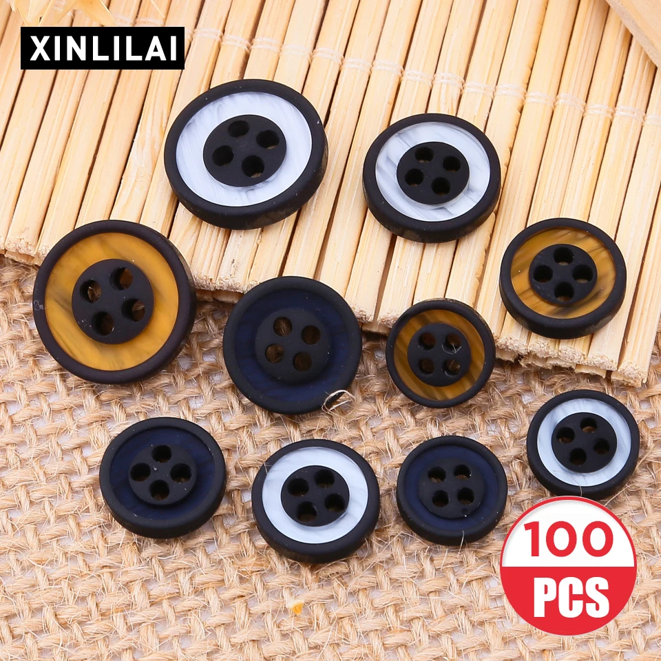 100 шт четыре отверстия смоляные пуговицы круглое деревянное кольцо глубокие