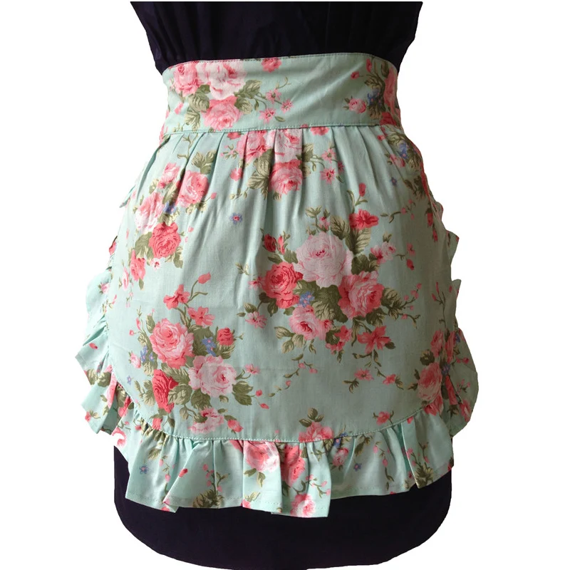 V образный вырез Ретро Кухня фартук Для женщин темно синего и розового цвета с