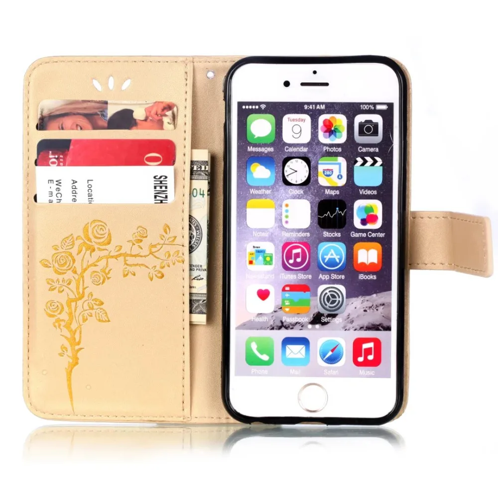 Для Apple iPhone 6 S Плюс s Смартфон флип Чехол PU Кожа с Розовым Узором Карты Слоты