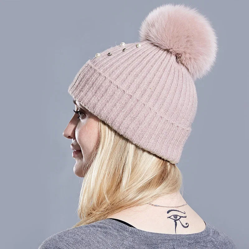 Женская Зимняя шерстяная шапочка с жемчугом|Женские Skullies и шапочки| |