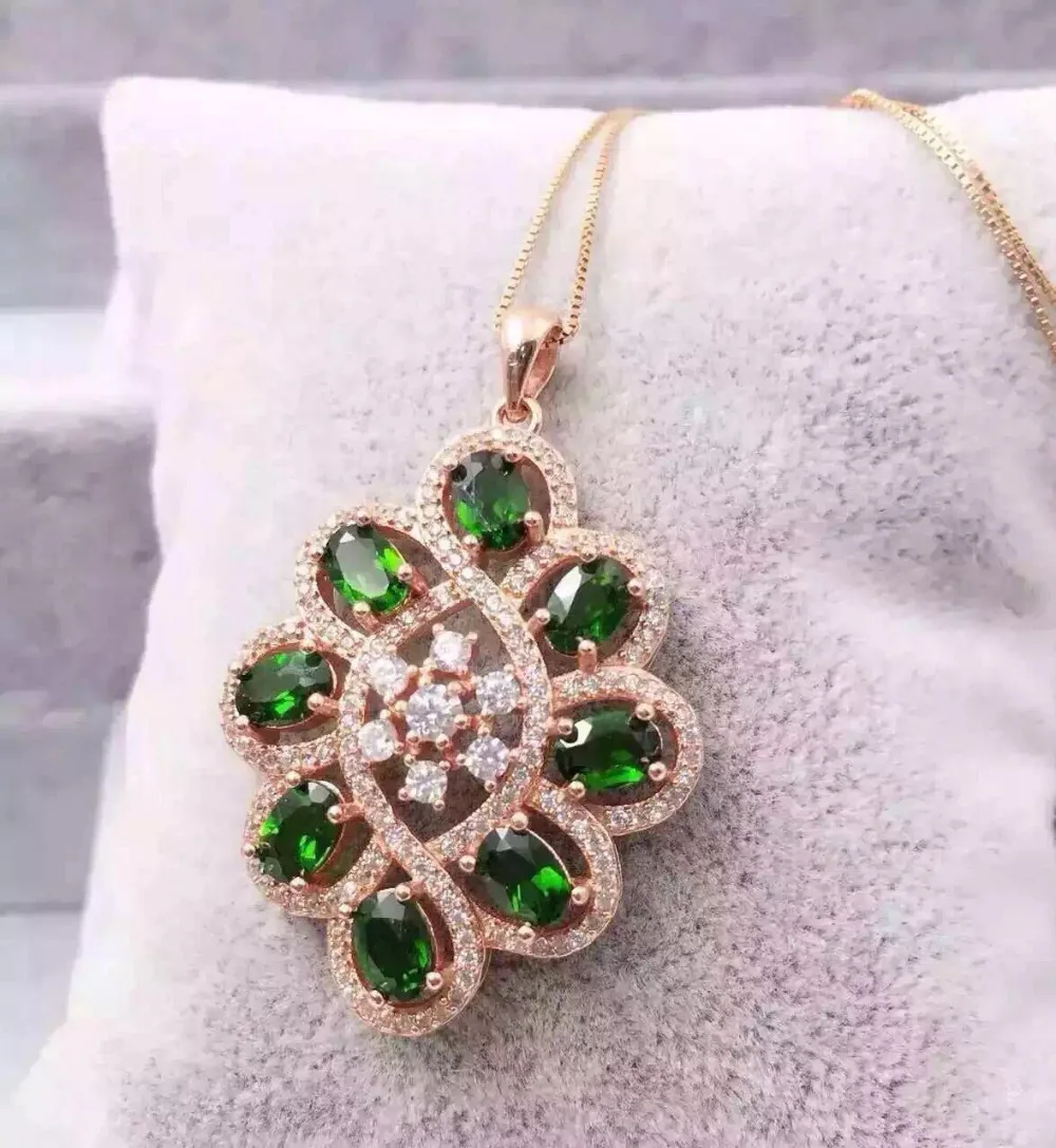 Натуральные подвески из диопсида серебро 925 пробы натуральный зеленый камень