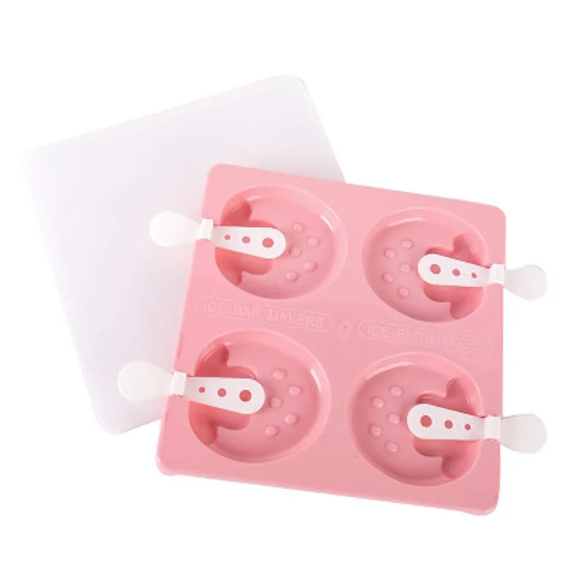 Pink strawberry Льда формы для крема 4 отверстия морозильник кошка коготь клубника Сакура ребенок несколько форм эскимо с палочками Diy Мороженое Ванна инструмент - Цвет: Pink strawberry