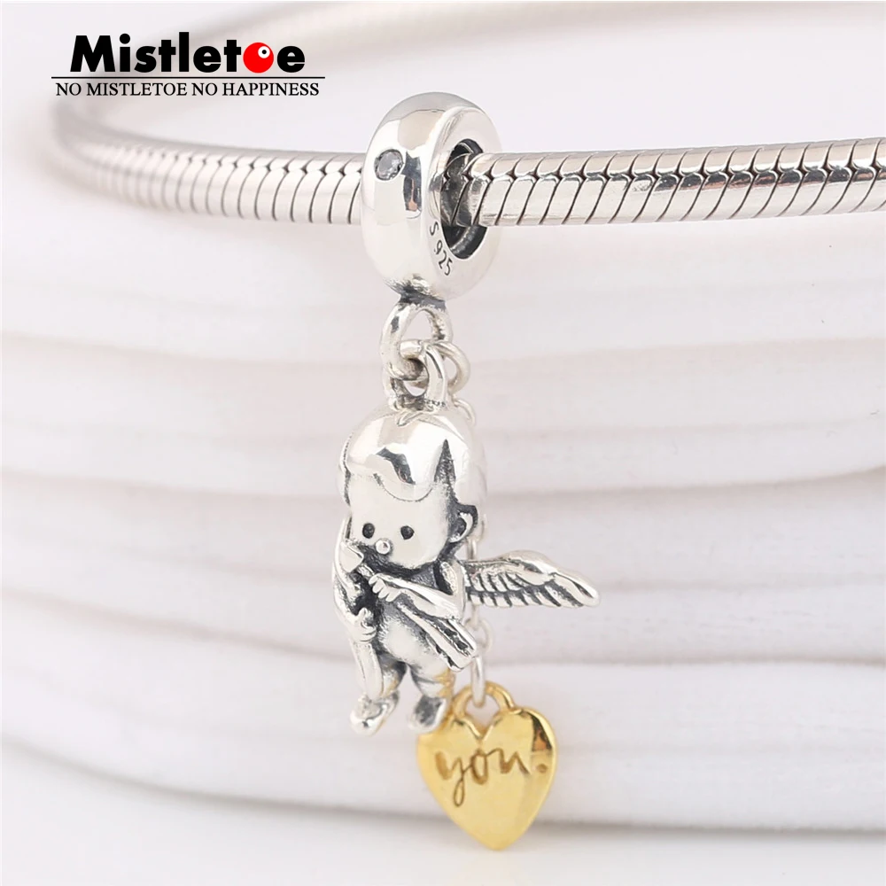 Mistletoe 925 пробы Серебряный Амура& вы очарование, Mistletoe блеск, прозрачный CZ Шарм Подходит Европейский браслет ювелирные изделия