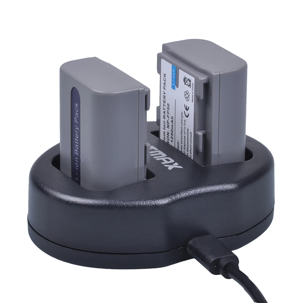 Аккумулятор Batmax NPFP50 1250 мА/ч с двойным зарядным устройством akku + USB для Sony NP FP50 FH30