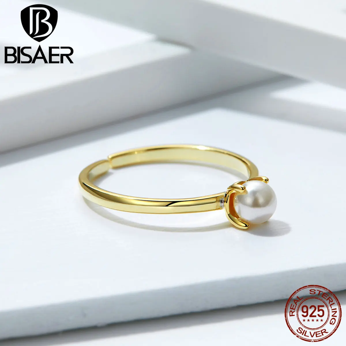BISAER любовное обещание кольцо 925 пробы серебрный пресноводный жемчуг Регулируемый женские перстни винтажное свадебное кольцо ювелирных изделий ECR510