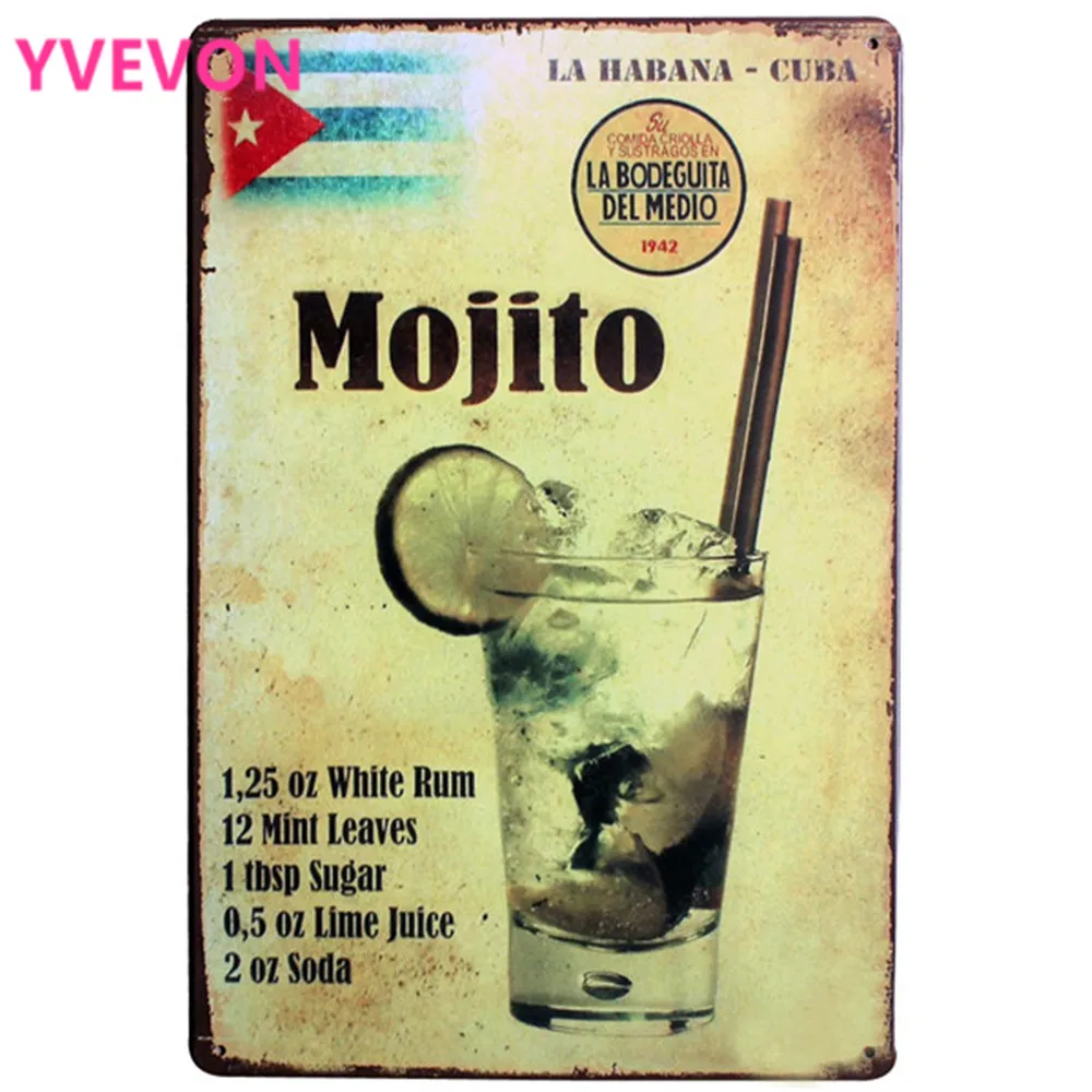 YVEVON Mojito металлическая вывеска для декора винтажная табличка Коктейльная доска