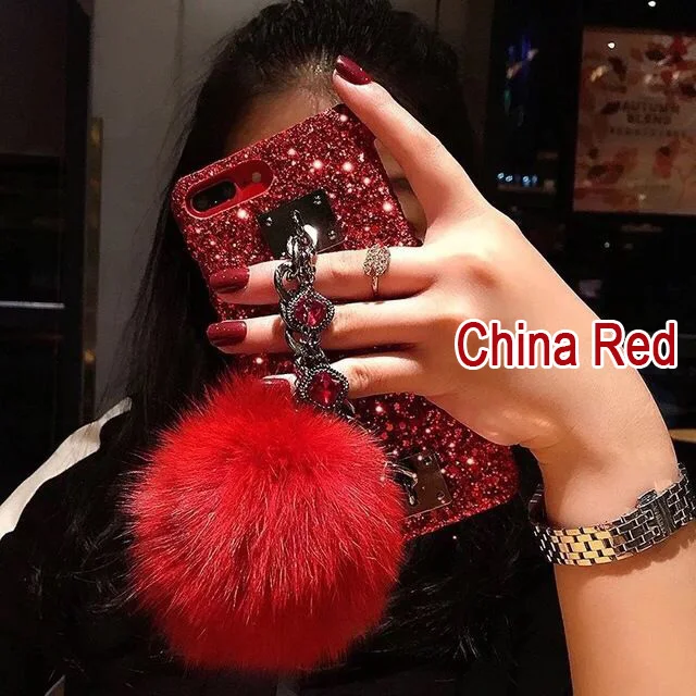 China Red Чехол для Xiaomi mi 9 9SE 8 A2 Red mi 6A Note 7 5 pro 5A, роскошный блестящий чехол с бриллиантовым драгоценным камнем, браслет на цепочке с кисточкой из меха лисы - Цвет: China Red