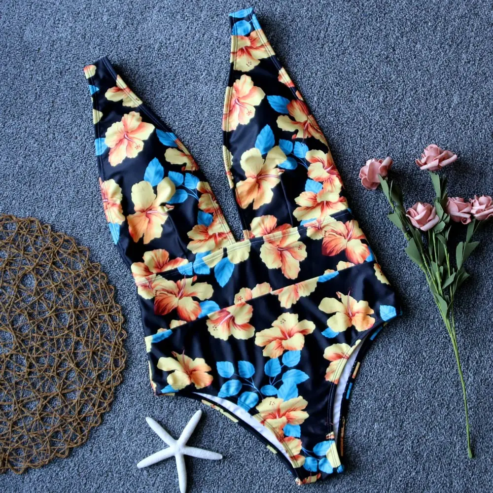 2019 Swimsuit Women One Piece Swimwear Female Girls Sexy Print Beachwear Bathing Suit Summer Maillot De Bain Femme Monokini Swim | Спорт и