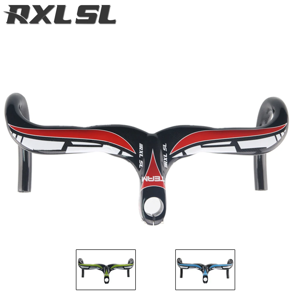 Велосипедный дорожный интегрированный руль RXL SL с выносом из карбона 3K глянцевый с загибом вниз 2019 года.
