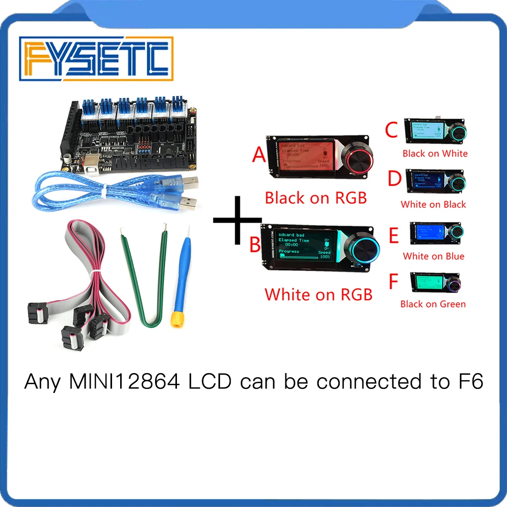 

Плата FYSETC F6 V1.3 + 6 шт. специальный TMC2130 V1.2 для летающего провода SPI + MINI12864 жк-дисплей экран mini 12864 смарт-дисплей