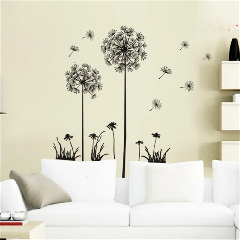 

1PCS Hot Black Dandelion Sitting Room Bedroom Wall Stickers Household Adornment Wall Stickers On The Wall 50*70CM