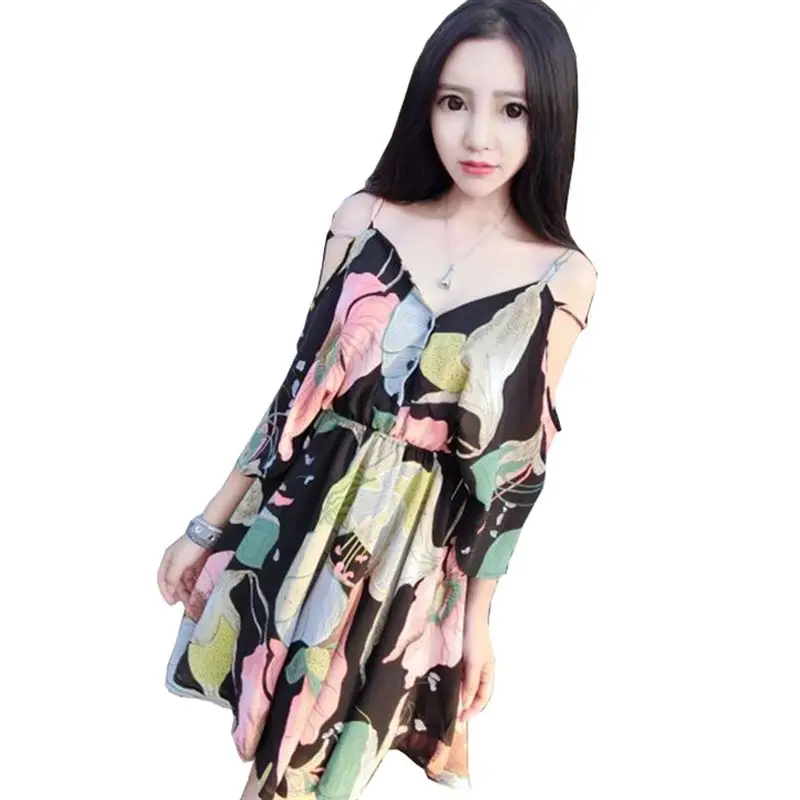 Женское пляжное мини-платье на бретельках шифоновое Повседневное платье без