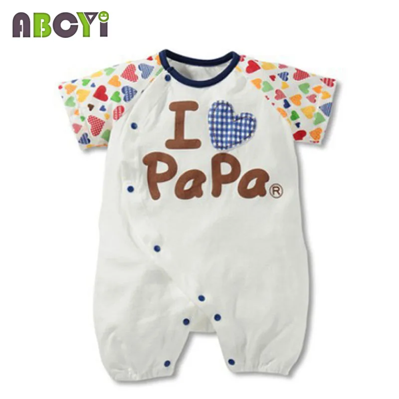 Детские комбинезоны с надписью I Love Mama Papa летние короткими рукавами из 100% хлопка
