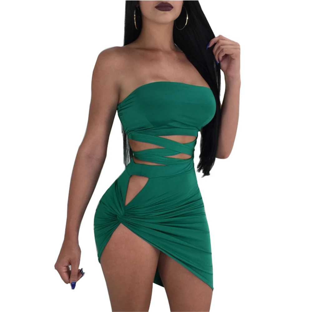 Фото Women Sexy Club Strapless Hollow out Summer Dress 2018 Ladies Irregular Bodycon Bandage Party Mini Dresses Женская одежда Women Sexy Club Strapless Hollow out Summer Dress 2018 Ladies Irregular Bodycon Bandage Party Mini Dresses Женская одежда