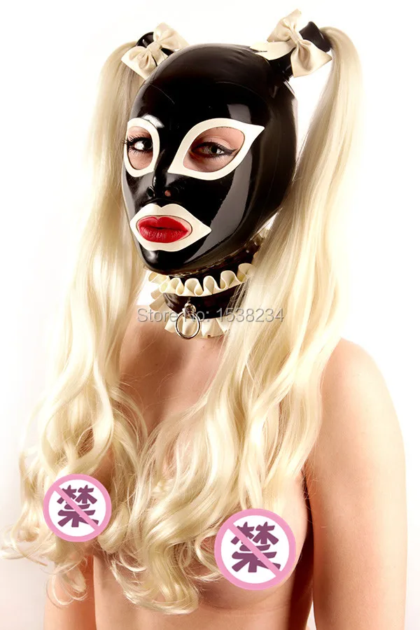 Латексная маска с париком женские Фетиш капюшоны косичкой (без шнуровки на
