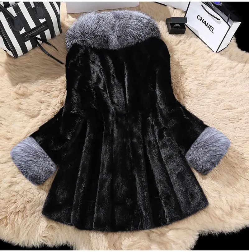 Misshow элегантный Искусственный мех Куртки искусственный Silver Fox меховой воротник