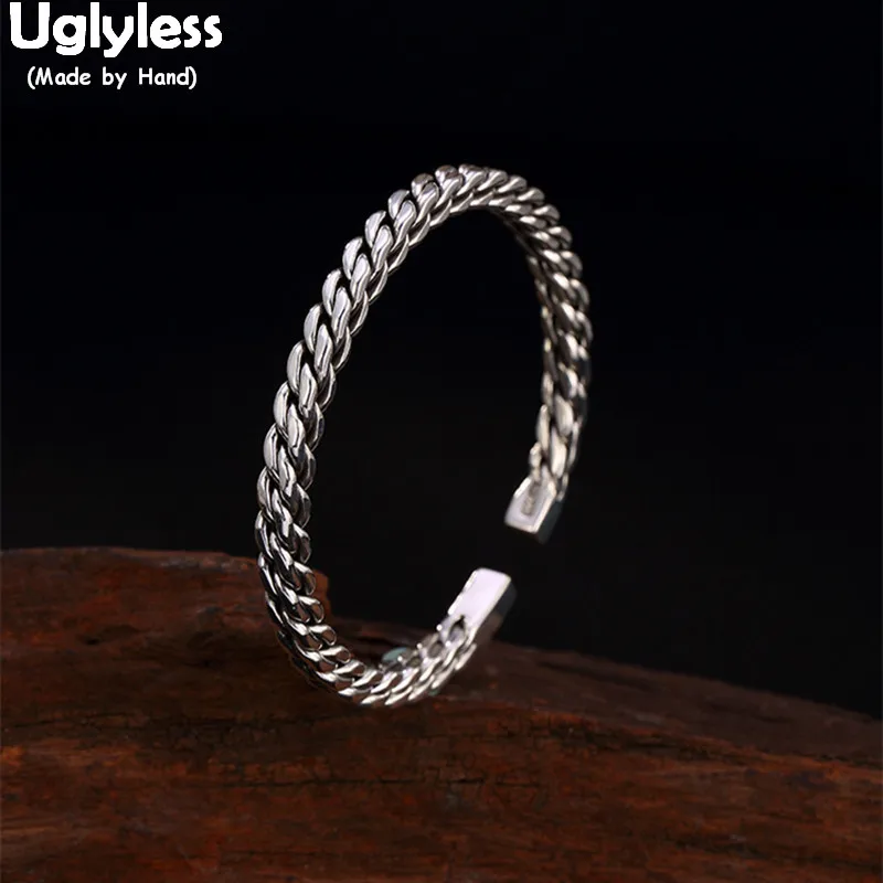 

Uglyless 100% реальные твердые 999 полностью серебряные вязаные раньше мужские витые Открытый браслет женские Геометрические браслеты унисекс