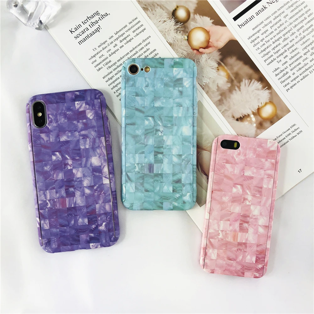 For IPhone 8 Pink Purple Blue Phone Cases Gemstone Veins for Plus 360 Degree Full Protective Hard PC Back Cover |