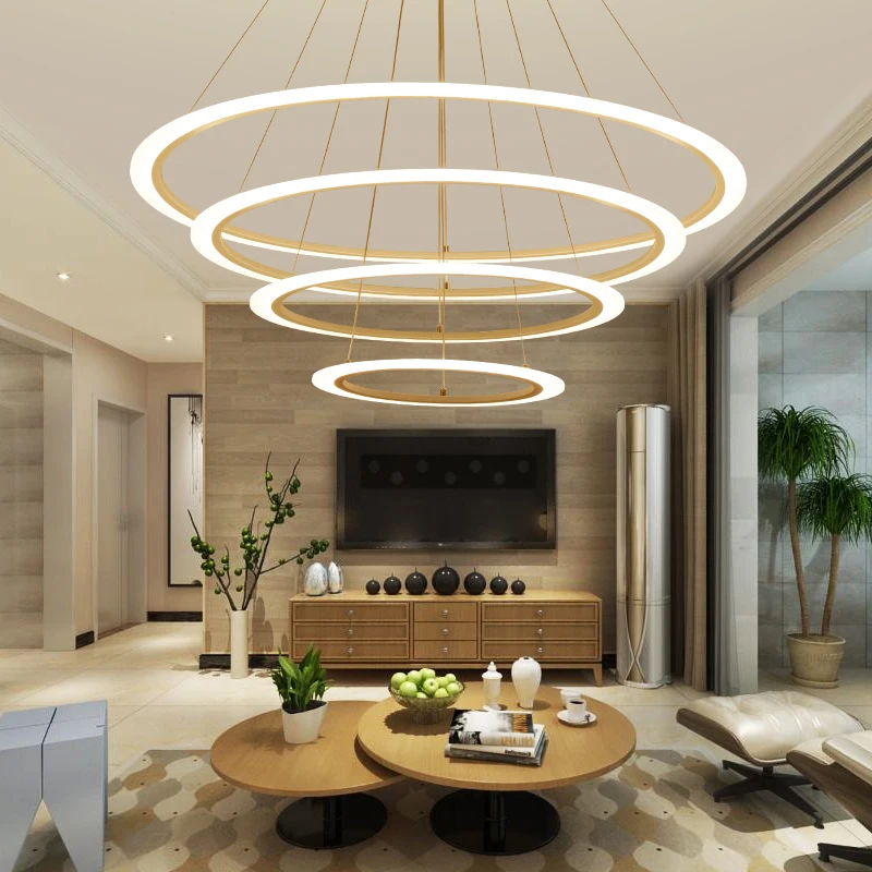 Modern Led lustre chandelier Acrylic Ring Living Room led lamp Stainless Steel Hanging Light Fixtures Adjustable Chandelier | Лампы и