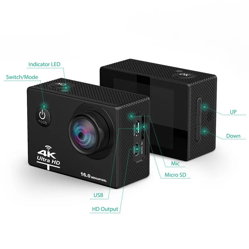 Новое поступление! Оригинальная Экшн камера BAPASCO Ultra HD 4 K 30FPS 30 м водостойкая 2 0