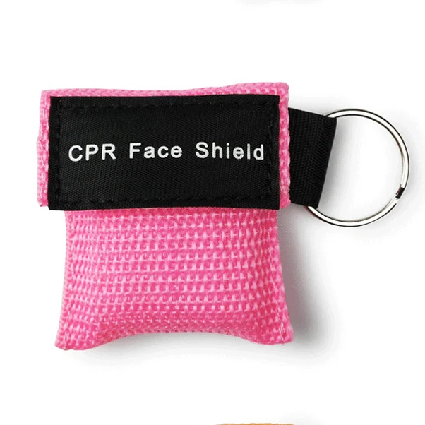 Розовый CPR Resuscitator Keychain Emergency Face Shield First Aid Skill Training Breathing Rescue Mask for Health Care Tools 8 Colors - Цвет: Розовый