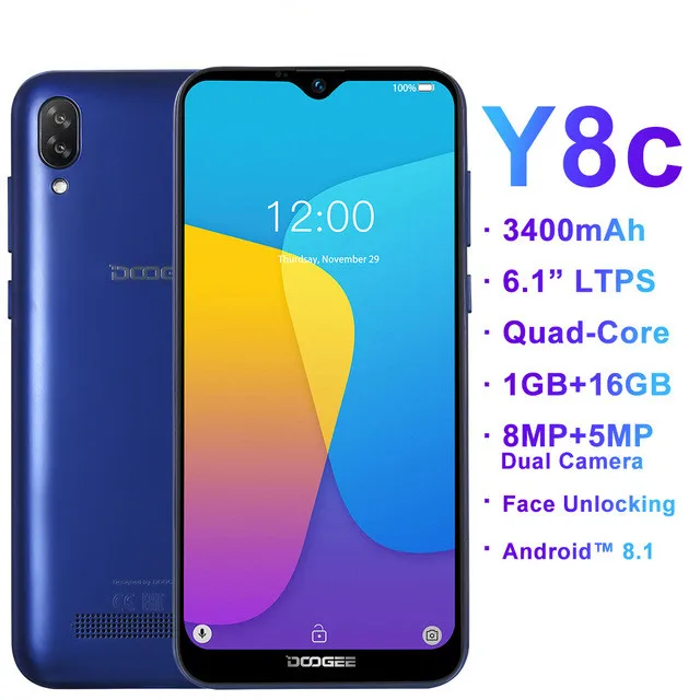 Новинка DOOGEE Y8C 6," FHD 19:9 экран капли, смартфон с распознаванием лица 1 Гб ram 16 Гб rom 3400 мАч Android 8,1 3g OTA мобильный телефон