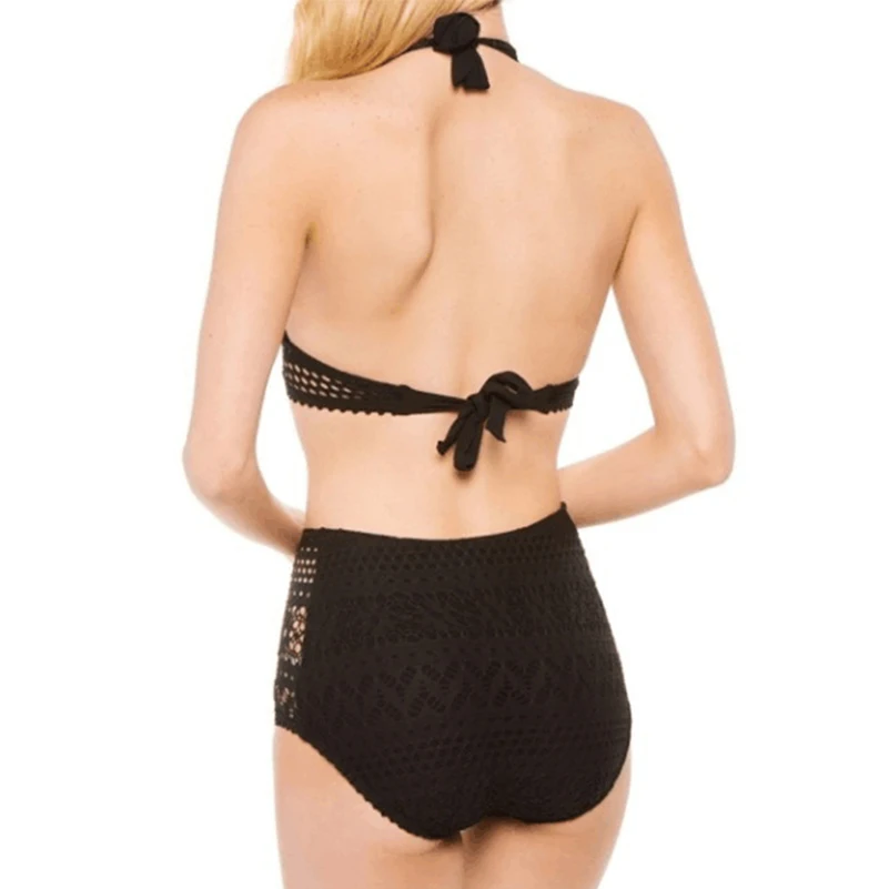 Black Sexy Hollow Out Lace Women Bikinis Set Summer Swimsuit Bodysuit Bandage Bathing Suit Brazilian Biquini Mesh Bottom Bikini |