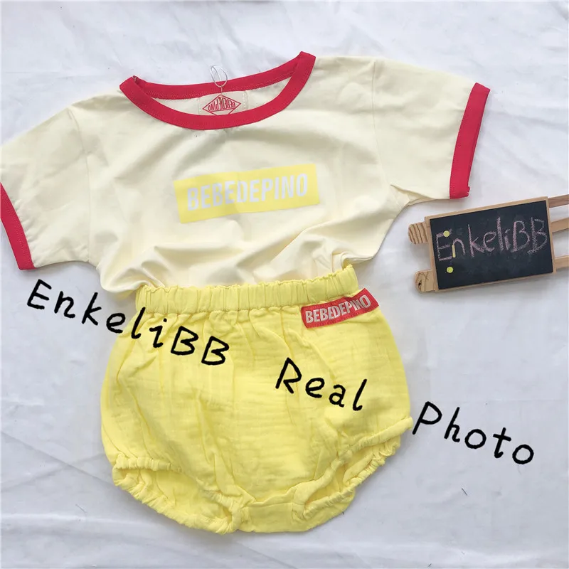 EnkeliBB/ корейская летняя одежда для малышей Милая футболка для мальчиков и девочек Милая Белая футболка для девочек, брендовые дизайнерские топы для малышей
