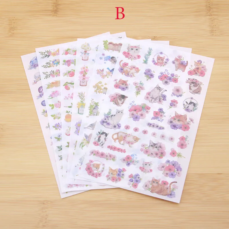 6 шт./пакет милый цветок Cat/кролик прозрачный ПВХ декоративные наклейки дневник