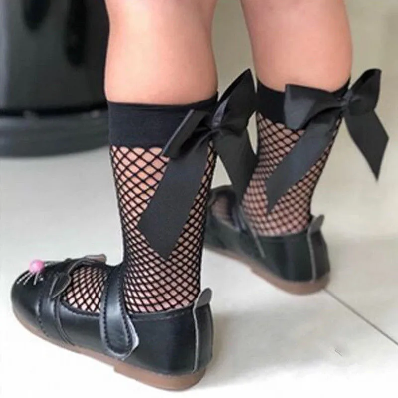 

kids Baby Girls Stretch Sheer Fishnet Net Stocking CasualMesh Ankle High Bowknot Tights