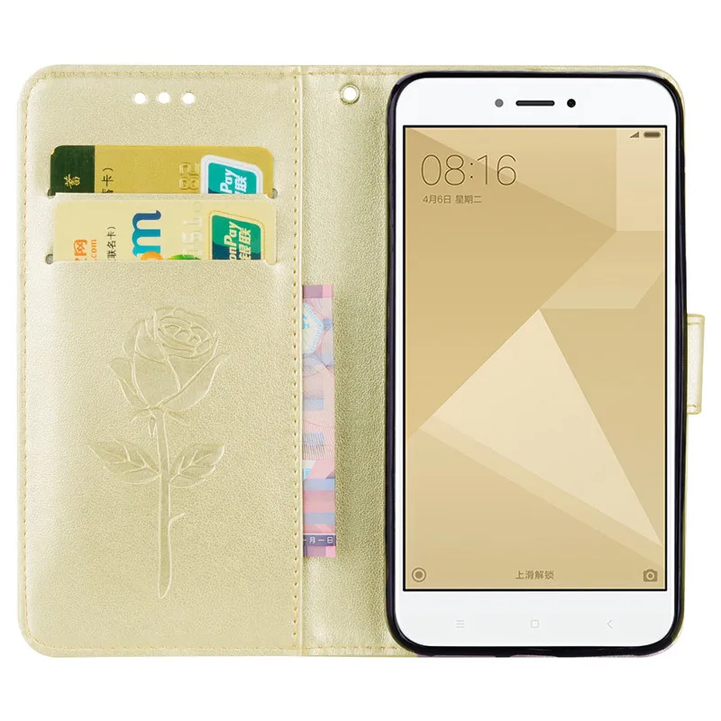 Кожаный чехол с откидной крышкой и розовым цветочным для Xiaomi Mi 5 6 A1 A2 5X 6X 5C 5S