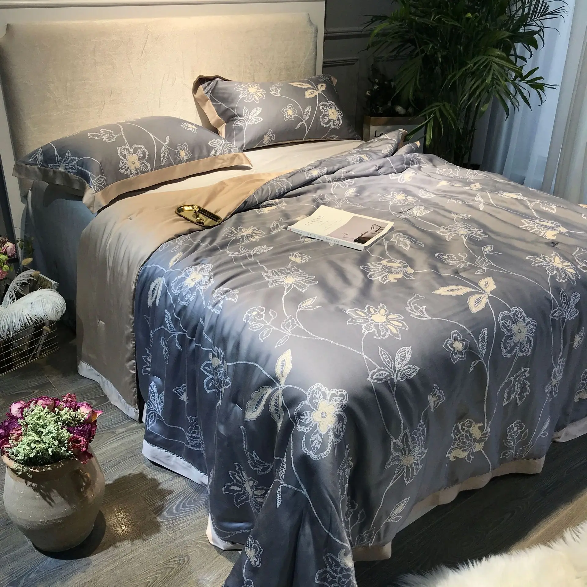 Color 12 Abbiemao высококачественное постельное белье из хлопка Tencel, комплект из 4 предметов, кружевное шелковое постельное белье на весну/лето, размер queen/King - Цвет: Color 12