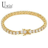uwin mens tennis bracelet gold color copper material iced out 1 row cz chain hip hop style 3mm 4mm 5mm charms jewelry