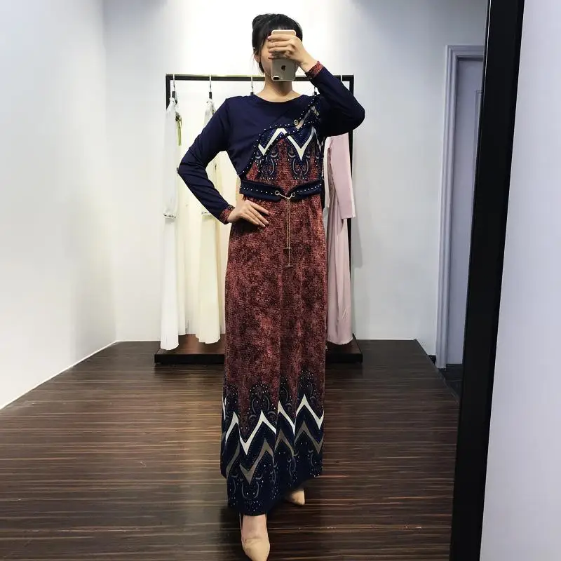 Женское винтажное платье кафтан с длинным рукавом Макси в мусульманском стиле