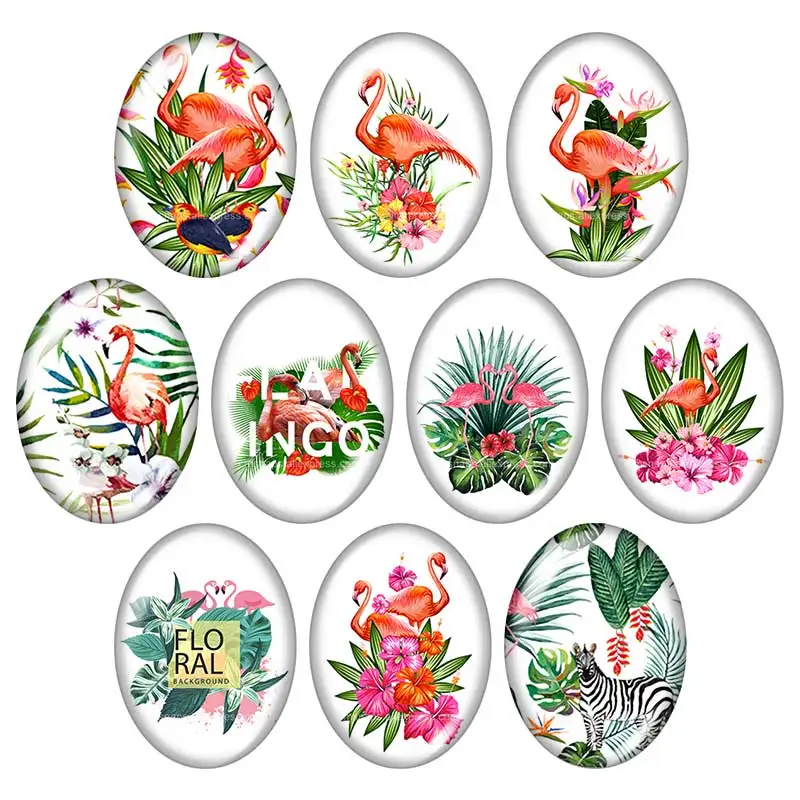 

Beauty Flamingo peacock Birds 13x18mm/18x25mm/30x40mm mixed Oval photo glass cabochon demo flat back Jewelry findings