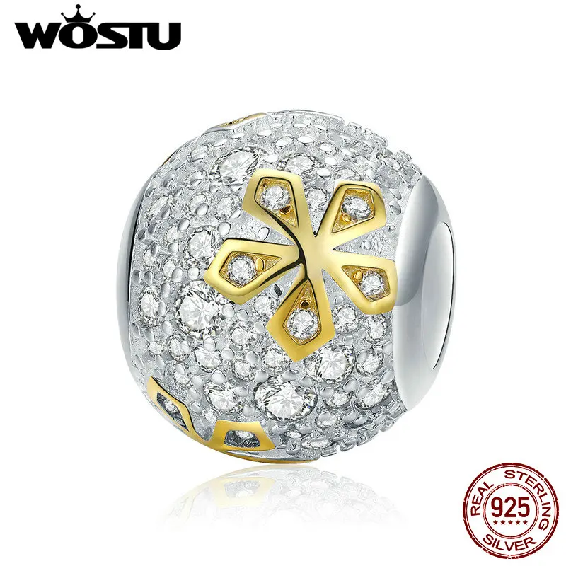 WOSTU/горячая распродажа Стерлинговое Серебро 925 пробы яркие золотые бусины с