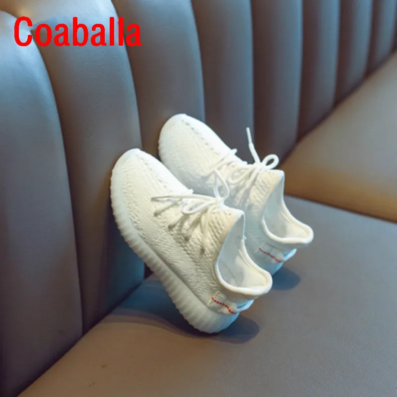 Весна 2019 трикотажные Дышащие Беговые кроссовки для мальчиков и девочек малышей