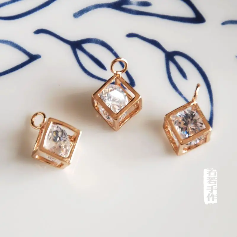 

wholesale 2 pcs/lot gold color cz stone cubic zirconia charms cubes 4mm/8mm golden jewelry making DIY for women