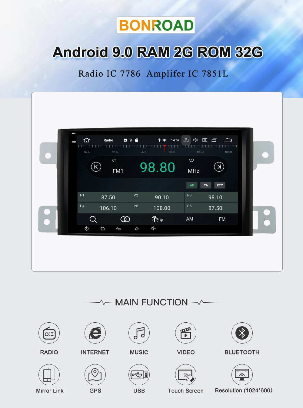 Bonroad Android 10,0 Автомобильный мультимедийный плеер для Suzuki grand vitara 2007-2011 радио gps навигация автомобильный Аудио Видео плеер 2G+ 16G