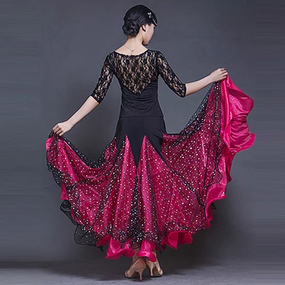 Rose red Элегантная Современная Танцевальная юбка для женщин, профессиональная женская испанское фламенко, Классическая фантазия, конкурентная одежда для бальных танцев, N4029 - Цвет: Rose red
