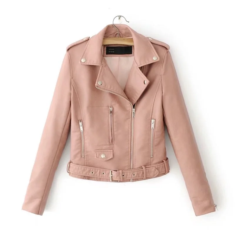 Spring Autumn women's clothing PU Leather Jacket Faux Soft Coat Slim Rivet Zipper Motorcycle Jackets 8002 | Женская одежда