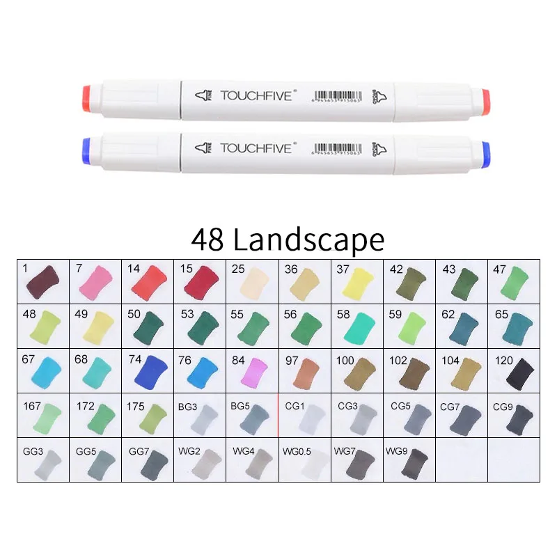 WHITE-48LANDSCAPE TOUCHFIVE 168 цветов художественные Маркеры Набор ручек с двойной головкой ручка для рисования манга маркер для окрашивания выдвижных ящиков поставки Студенческая ручная краска - Цвет: WHITE-48LANDSCAPE