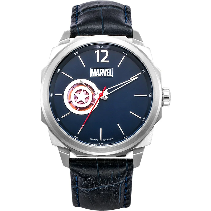 Disney официальный Marvel Капитан Америка автоматические часы водонепроницаемые мужские из нержавеющей стали Роскошные SAPHIRE Кристальные M-9007 - Цвет: SLL