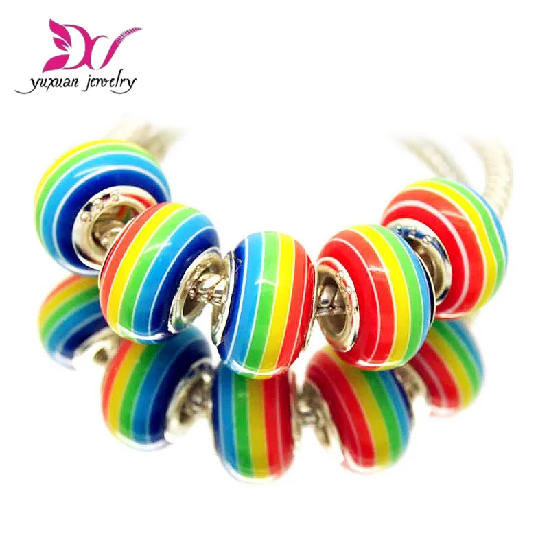 10 радужных цветов 14 мм акриловые серебряные бусины с большим отверстием