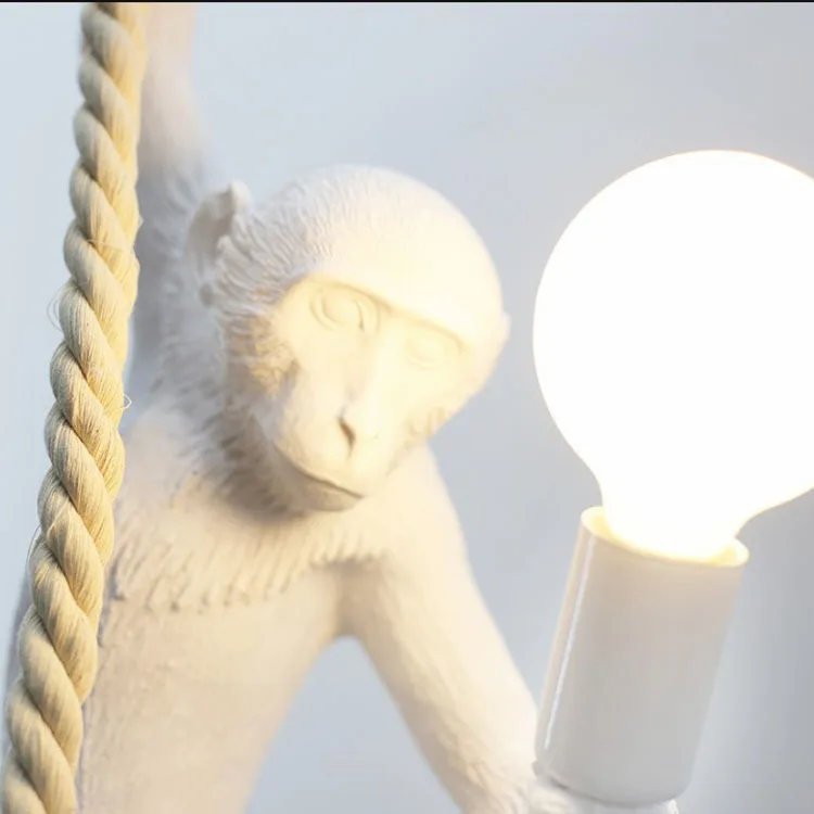 Modern creative design Resin Monkey Loft Vintage Hemp Rope Pendant Light for Home Lighting Bar Cafe Retro Hanging lamp | Лампы и