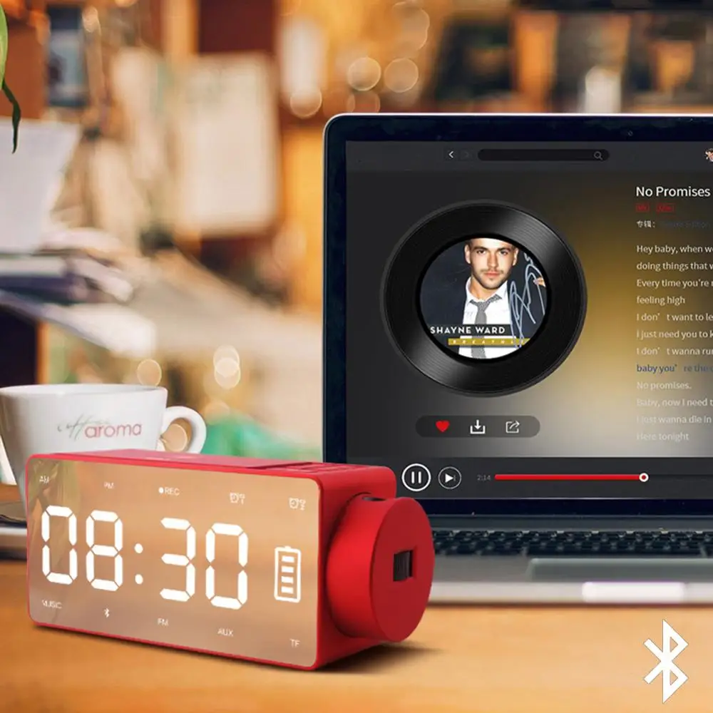 Charging Projection Digital Clock Wireless Bluetooth Speaker LED Large Screen Alarm Snooze FM DIY Music Clocks US Plug | Электроника