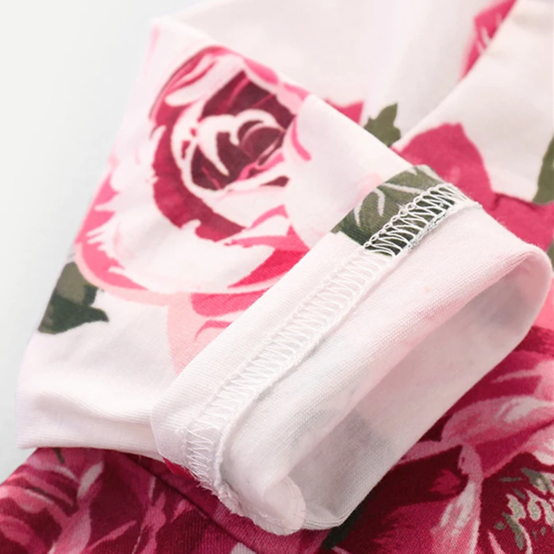 SHEIN/комплект из топа с цветочным принтом и рваных джинсов; повседневная одежда для девочек-подростков; коллекция года; сезон весна; модная детская одежда с длинными рукавами