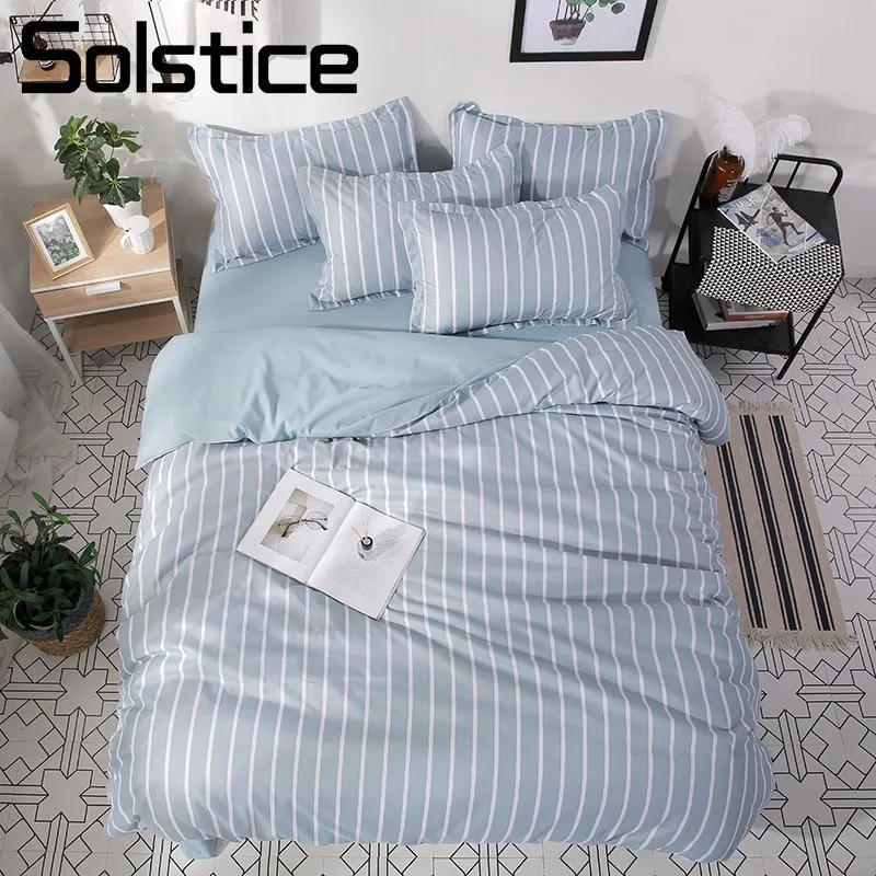 

Solstice Home Textile Light Blue Stripe Duvet Cover Pillowcase Sheet King Queen Twin Full Boy Teen Adult Girl Bedding Linens Set