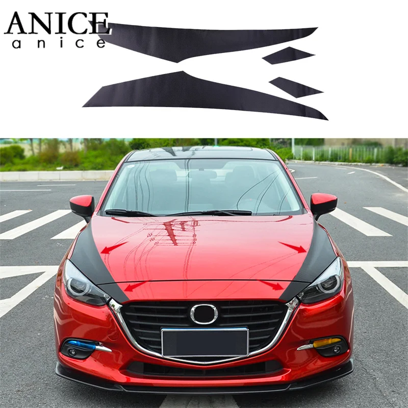 

4pcs Front Engine Surface Stickers Carbon Fiber Color Trim Fit For Mazda3 Axela M3 2014-2018