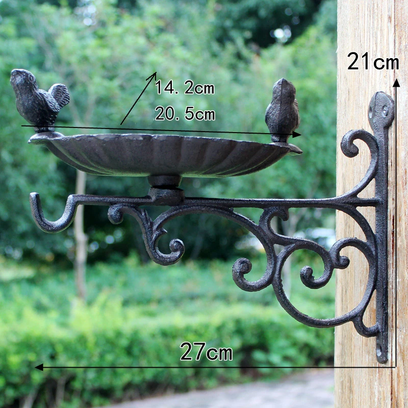 European Vintage Wall Mounted Cast Iron Bird Feeder, Retro Metal Bird Bath Plate with Hook, Heavy Duty Bird Feeder for Outdoor Garden Decor image 6